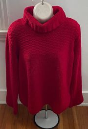 Chenille Red Pullover Turtleneck Sweater, size L