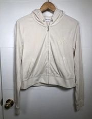 Juicy Couture Size Large Velour Velvet Ivory Full Zip Jacket Y2K