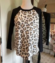 Large Black Leopard Print Raglan Top