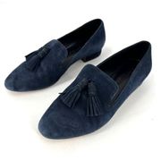 KARL LAGERFELD PARIS Suede Clover Tassel Loafers NAVY BLUE Suede Flats Size 6.5