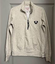 True Religion Women’s Buddha Sweatshirt Oatmeal Half Zip Studded Long Sleeve M