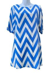 Everly Blue and White Chevron Stripe 1/4 sleeve mini dress