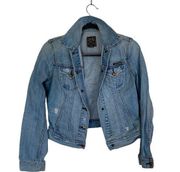 LUCKY BRAND Vintage Y2K Denim Trucker Jacket Distressed Cropped Size Small