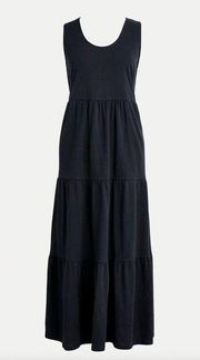 J Crew Tiered Maxi Dress Black Sleeveless Flowy Cotton Jersey Women's XS