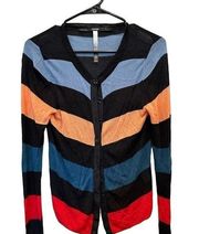 Kensie Women's Colorblock Cardigan Sweater Black Blue Orange Size Small