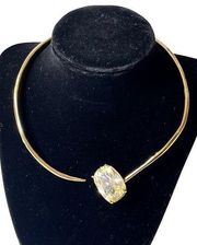 Alexis Bittar Large Stone CHOKER NECKLACE Gold Open Adjustable 16-18" Rhinestone