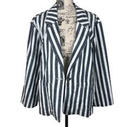 Sanctuary women Large Blazer Cotton Raven Stripe Nordstrom Soft Navy White Layer