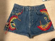 Colorful Birds Denim Short