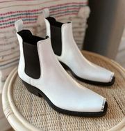 Calvin Klein 205W39NYC White Leather Metal-tipped Western Ankle Boots Size 8.5