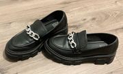 No Boundaries black faux leather chunky y2k platform loafers size 8