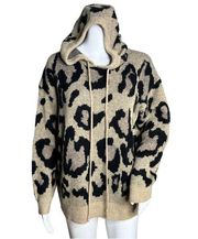 Talulah Hooded Sweater Brown Black Cheetah Print Leopard Print Fuzzy