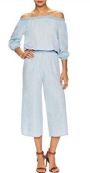 Walter Baker Kaiser Blue Light Wash Chambray Wide Leg Cropped Jumpsuit Medium