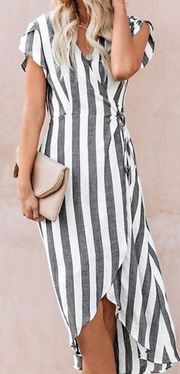 Stripe Midi Wrap Dress/Cover-up