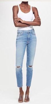 MOTHER DENIM High Waisted Looker Ankle Fray in Shoot to Thrill Destroyed size 25