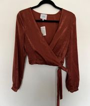 J.O.A Burnt Orange Wrap Crop Blouse Top - Size Small