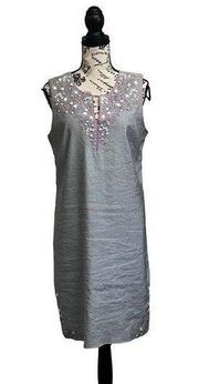 Sigrid Olsen Signature Womens Linen Blend Midi Dress Sequin Boho Beach Modest 10