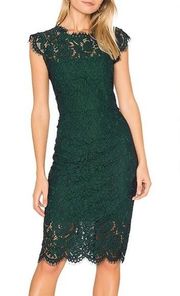 MEROKEETY Women's  Lace Cocktail midi Dress Crew Neck small green