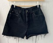 Vintage Bill Blass Black Denim Jean High Waist Mom Cut Off Shorts Easy Fit