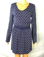 Lucky Brand V Neck Diamond Floral Print Boho Long Sleeve Dress Medium Y2K Blue