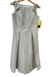 Alfred Sung Sz 10 D626 Dove Gray Flat Bow Dupioni Sleeveless Cocktail Dress NWT