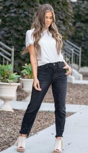 Black Knoxville High Waisted Destroyed Hem Cropped Straight Jeans