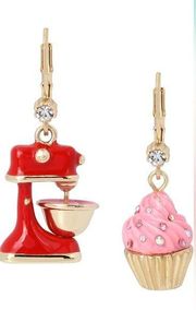 Betsey Johnson Cupcake Cherry Pie Stand Mixer Mismatched Earrings