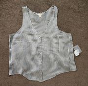 Blue/Cream Striped Silky Open Back Tank Top, Women's S