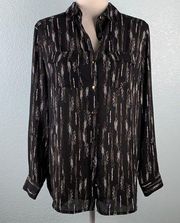 Jaclyn Smith Coll Button Down Blouse Black 3PE