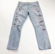 Citizens Of Humanity Womens Slim Boyfriend Jeans Blue Floral Embroidered