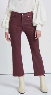 7FAM • High Waist Slim Kick in Coated Ruby Rust crop flare maroon burgundy ankle