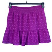 Bar III Large A-Line Mini Skirt Smocked Waist Lined Ruffled Hem Fuchsia New