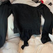 Black Smocked Bodysuit