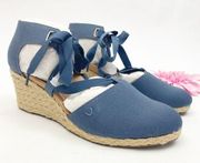 Vionic Aruba Kaitlyn Canvas Wedge Lace Up  Espadrilles: Denim Blue