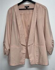 Torrid Blush Pink Blazer Jacket Womens Plus Size 2 Open Front Ruched 3/4 Sleeve