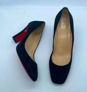 Christian Louboutin Black Suede leather Viva pumps 85mm square toe EU 39