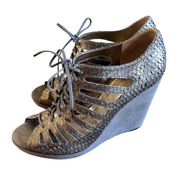 Johnston & Murphy Maddie Metallic Snakeskin Print Lace Up Wedge