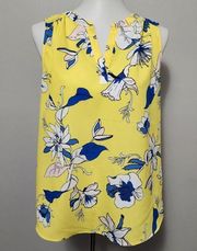 Jasmine & Juliana Yellow Blue Floral Sleeveless Blouse Size Medium