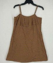 Wild Fable Juniors XS Sleeveless Mini Dress Brown Pink Yellow Plaid Rayon Cotton