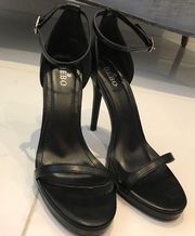 BLACK LEATHER MINIMAL PLATFORM HEELS (US9)