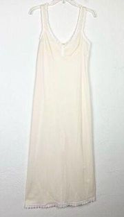 Vintage Vassarette Cream Ivory Lace Trim Slitted Back Hem Maxi Slip Dress Sz S