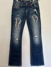 Miss Me distressed bedazzled rhinestones flare easy boot size 27 denim jeans