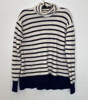 J. Crew Striped Navy/White Women’s Long Sleeve Turtleneck Sweater Sz S Wool
