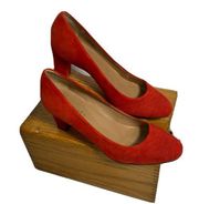 Talbots Red Suede Shoes 2.5” Heeled Slip Ons Made In Brazil size 8B