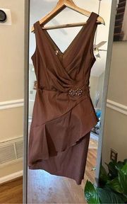 London Times Caramel Formal Dress with Broach Size 10