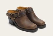 Frye • Belted Harness Mule brown leather Tan distressed clog western slip on