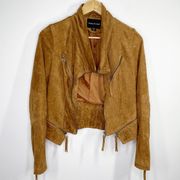 Solemio Brown Faux Suede Full Zip Long Sleeve Jacket Women's Size Small S