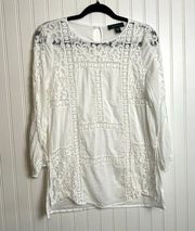 Karen Kane White Lace Silk/Cotton Long Sleeve Lightweight Blouse