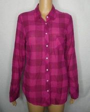 Splendid Long Sleeve Button Up Plaid Shirt Pink Medium 100% Cotton Lightweight