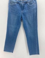 CROSBY  BLUE MEDIUM WASH RAW HEMLINE 5 POCKET CROP SKINNY JEANS SIZE: 6