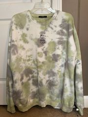Forever 21 Embroidered Breather Green And Gray Tie Dye Sweatshirt From